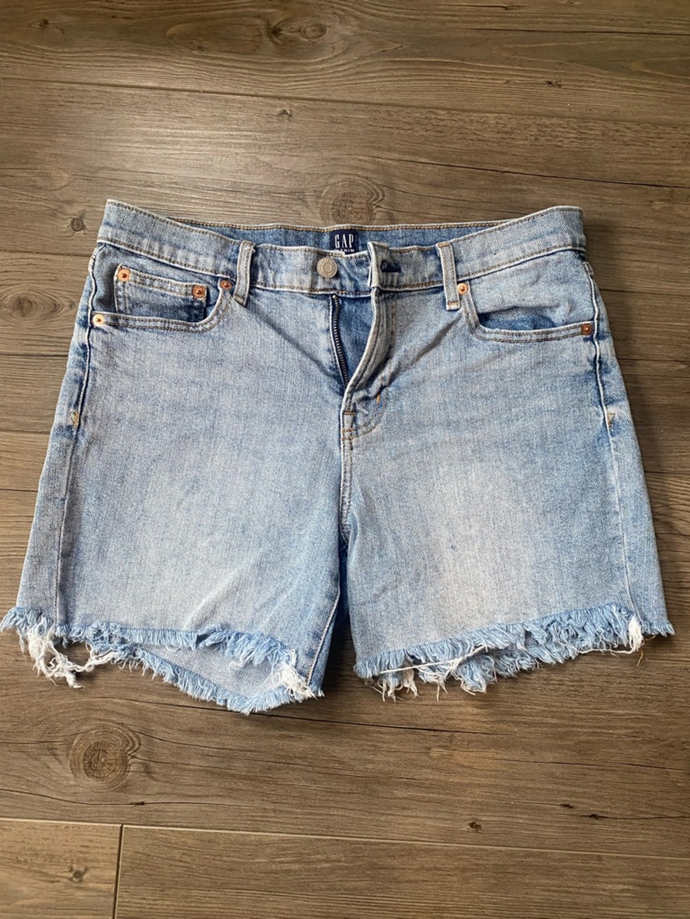 GAP Light Wash Denim Frayed Hem Shorts